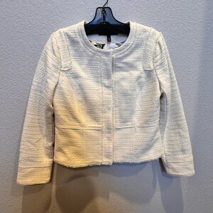 WHBM Soft Tweed Cream Fitted Jacket Sz 6 Butterfly Lining Ivory